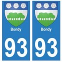 93 Bondy escudo de armas de la etiqueta engomada de la placa de pegatinas de la ciudad