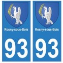93 Rosny-sous-Bois de la capa de brazos de la etiqueta engomada de la placa de pegatinas de la ciudad