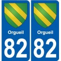 82 Orgueil blason autocollant plaque immatriculation stickers ville