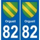 82 Orgueil blason autocollant plaque immatriculation stickers ville