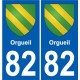 82 Orgueil blason autocollant plaque immatriculation stickers ville