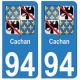 94 Cachanblason autocollant sticker plaque immatriculation ville