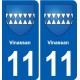 11 Vinassan coat of arms, city sticker, plate sticker