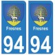 94 Fresnes blason autocollant sticker plaque immatriculation ville