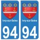 94 Ivry-sur-Seine blason autocollant sticker plaque immatriculation ville