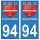 94 Ivry-sur-Seine blason autocollant sticker plaque immatriculation ville