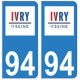 94 Ivry-sur-Seine logo autocollant sticker plaque immatriculation ville