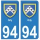 94 Orly blason autocollant sticker plaque immatriculation ville