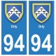 94 Orly blason autocollant sticker plaque immatriculation ville