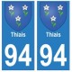 94 Thiais oblason autocollant sticker plaque immatriculation ville