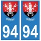 94 Villejuif blason autocollant sticker plaque immatriculation ville