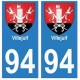 94 Villejuif blason autocollant sticker plaque immatriculation ville