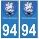 94 Villeneuve-Saint-Georges blason autocollant sticker plaque immatriculation ville