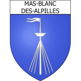 Pegatinas escudo de armas de Mas-Blanc-des-Alpilles adhesivo de la etiqueta engomada