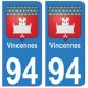 94 Vincennes blason autocollant sticker plaque immatriculation ville