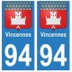 94 Vincennes blason autocollant sticker plaque immatriculation ville