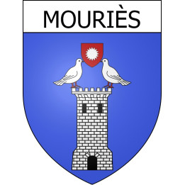 Pegatinas escudo de armas de Mouriès adhesivo de la etiqueta engomada