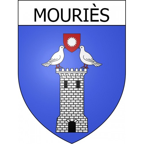 Pegatinas escudo de armas de Mouriès adhesivo de la etiqueta engomada