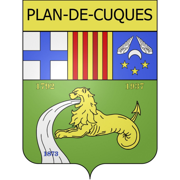 Pegatinas escudo de armas de Plan-de-Cuques adhesivo de la etiqueta engomada