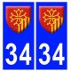 34 languedoc roussillon blason autocollant plaque