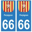 66 Perpignan escudo de armas de la etiqueta engomada de la placa de la ciudad