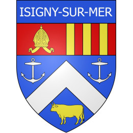 Pegatinas escudo de armas de Isigny-sur-Mer adhesivo de la etiqueta engomada