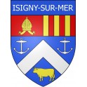 Pegatinas escudo de armas de Isigny-sur-Mer adhesivo de la etiqueta engomada