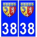 38 isère escudo de armas de la etiqueta engomada de la placa