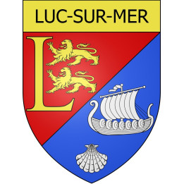 Pegatinas escudo de armas de Luc-sur-Mer adhesivo de la etiqueta engomada