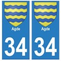 34 Agde blason autocollant plaque immatriculation ville