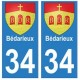 34 Bédarieux blason autocollant plaque immatriculation ville