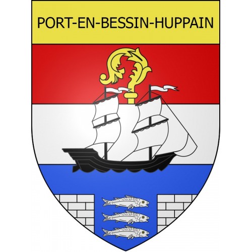 Stickers coat of arms Port-en-Bessin-Huppain adhesive sticker