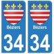 34 Béziers blason autocollant plaque immatriculation ville