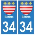 34 Béziers blason autocollant plaque immatriculation ville