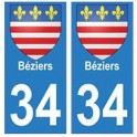 34 Béziers blason autocollant plaque immatriculation ville