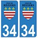 34 Béziers logo autocollant plaque immatriculation ville