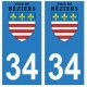 34 Béziers logo autocollant plaque immatriculation ville