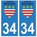 34 Béziers logo autocollant plaque immatriculation ville