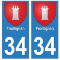 34 Frontignan escudo de armas de la placa etiqueta de registro de la ciudad
