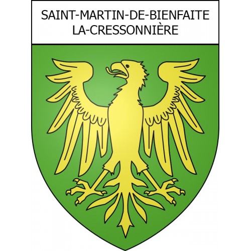 Pegatinas escudo de armas de Saint-Martin-de-Bienfaite-la-Cressonnière adhesivo de la etiqueta engomada