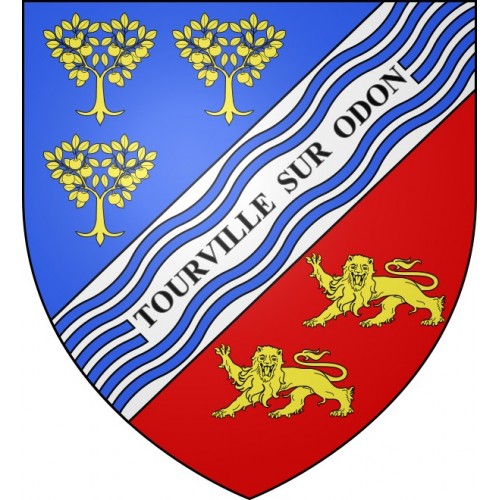 Pegatinas escudo de armas de Tourville-sur-Odon adhesivo de la etiqueta engomada