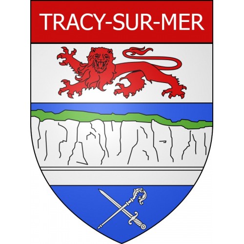 Pegatinas escudo de armas de Tracy-sur-Mer adhesivo de la etiqueta engomada