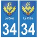 34 Le Crès blason autocollant plaque immatriculation ville