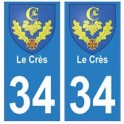 34 Le Crès blason autocollant plaque immatriculation ville