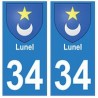 34 Lunel blason autocollant plaque immatriculation ville