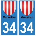 34 Marseillan escudo de armas de la placa etiqueta de registro de la ciudad