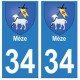 34 Mèze blason autocollant plaque immatriculation ville