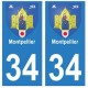 34 Montpellier escudo de armas de la placa etiqueta de registro de la ciudad