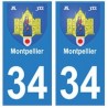 34 Montpellier escudo de armas de la placa etiqueta de registro de la ciudad