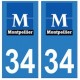 34 Montpellier logo autocollant plaque immatriculation ville